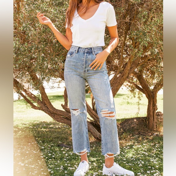 Cassie Light Wash Distressed Super High Rise Straight Crop Jeans - Picture 5 of 7